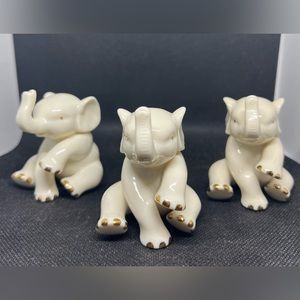 Lenox mini Elephants set of three ivory and 24kt gold